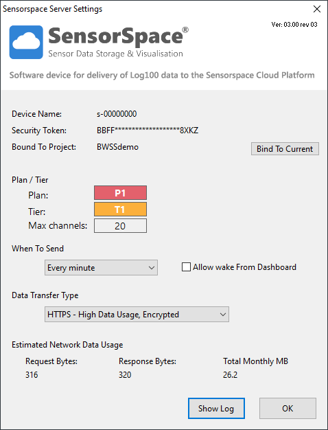 Sensorspace Server Settings